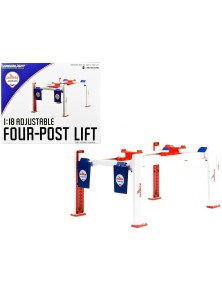 Greenlight - Chevron Garage Set Officina - Ponte Sollevatore Auto - Four Post Lift - White Red Blue