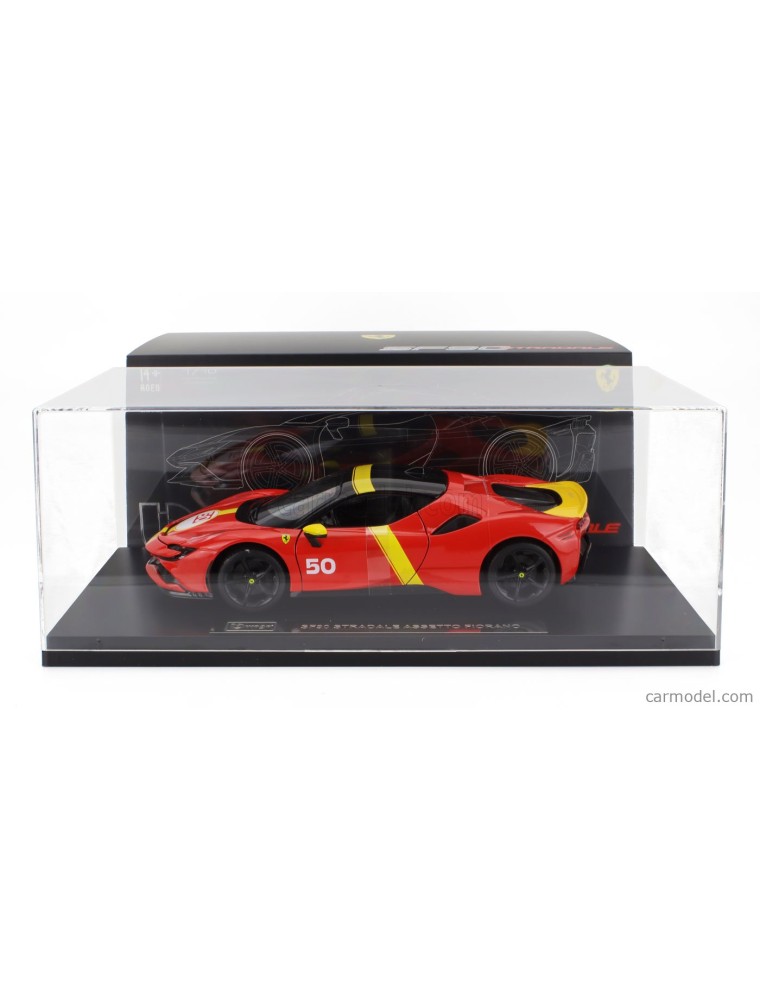 BURAGO - 1/18 Ferrari - SF90 Stradale Hybrid 1000hp N 50 24h Le Mans Livery 2023 - Con Vetrina- Red Yellow - Limited 500 Items -